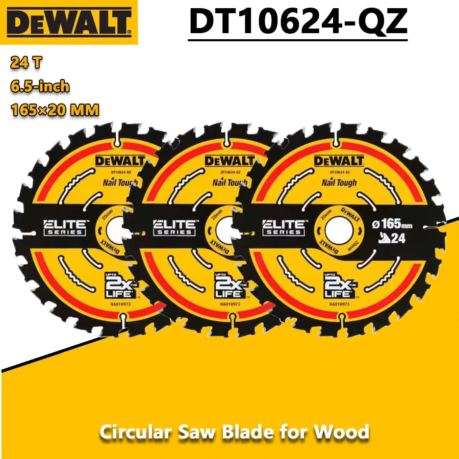 DEWALT DT10624-QZ 1/3pcs 24T Construction Circular Saw Blade for Woodworking 165×20MM Multipurpose Power Tool Accessories