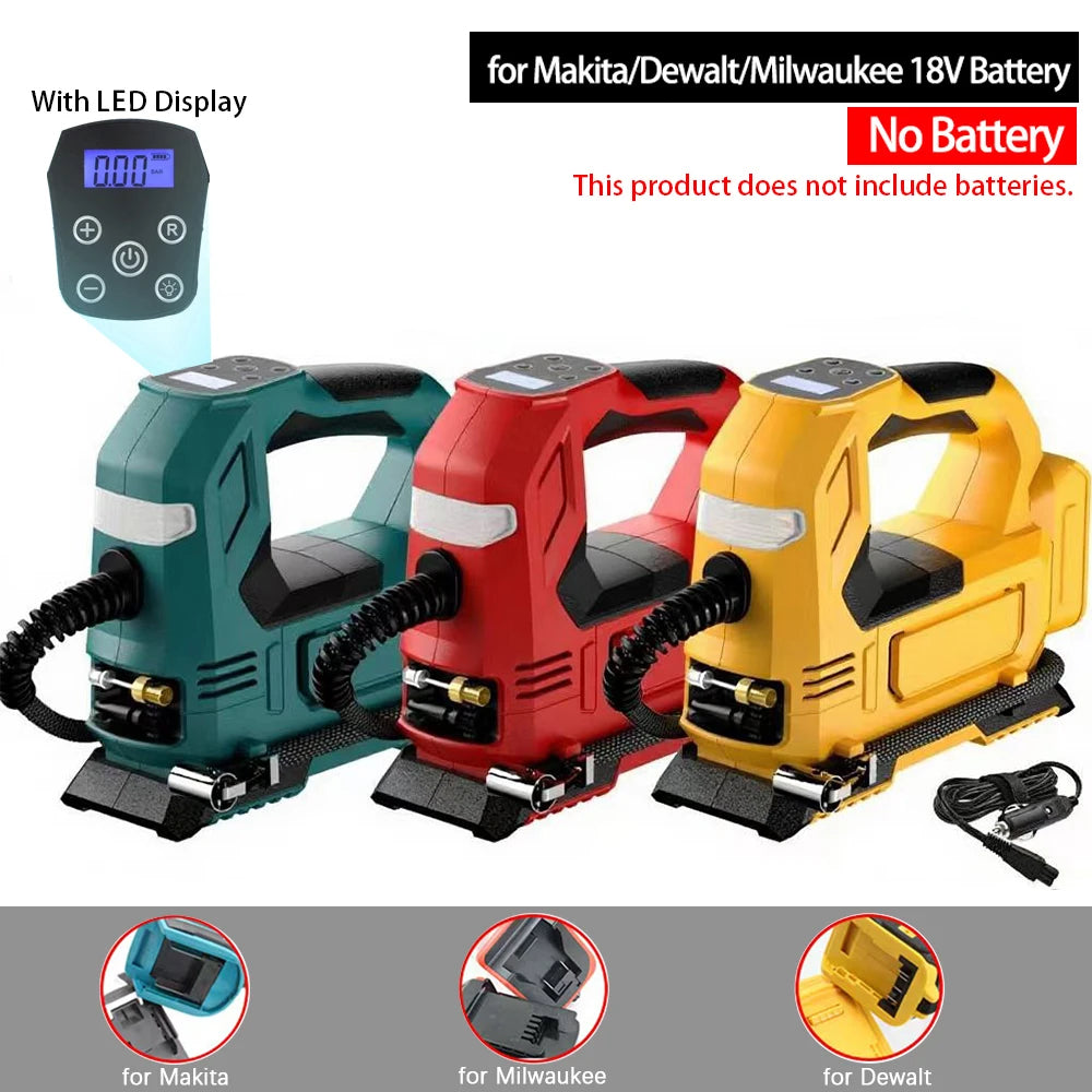 Electric Air Pump Powered Inflator Cordless Car Tire Air Compressor Inflatable Pump For Makita/Dewalt/Milwaukee 18V Battery Pin