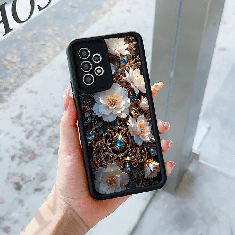 Elegant Gemstone Flower Pattern Phone Case for Motorola Moto Edge 60 50 Fusion 40 Neo G85 G84 G75 G54 G24 G86 G52 G15 Soft Cover