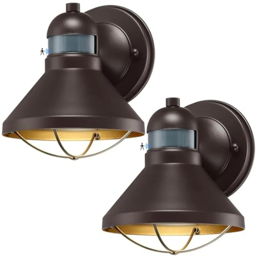 2 Pack Motion Sensor Outdoor LED Wall Sconce Dusk to Dawn Exterior Barn Light Fixtures Brown Outside Porch Lantern Farmhouse Wa