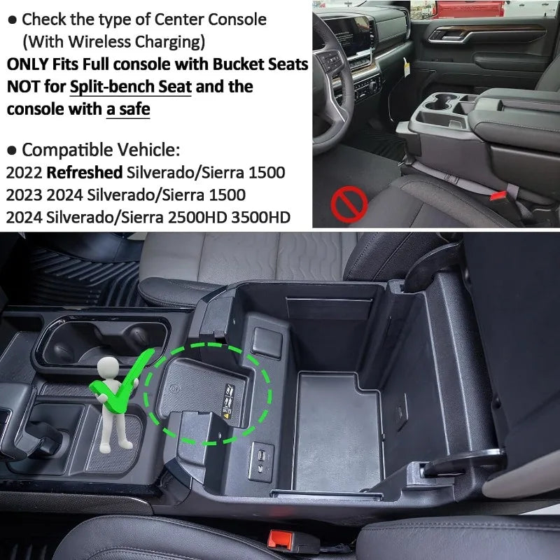 Center Console Organizer Compatible with 2022 2023 2024 Chevy Silverado & Sierra 1500/2024 2025 Silverado&GMC Sierra 2500HD/350