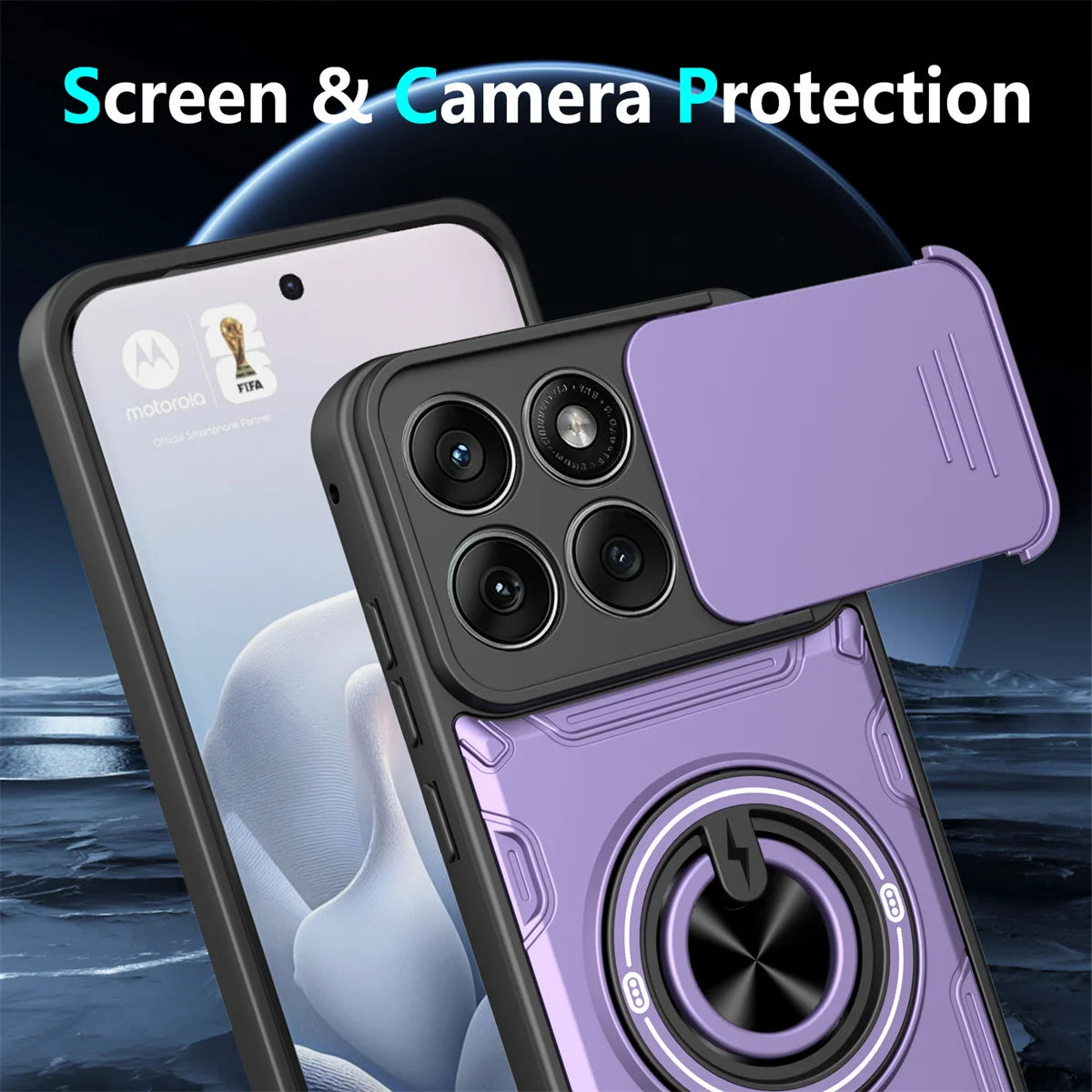 Case for Motorola Moto Edge 70 60 50 Fusion 60 Pro G86 G56 G06 G15 G05 Sliding Camera Lens Protector Ring Bracket Hybrid Cover