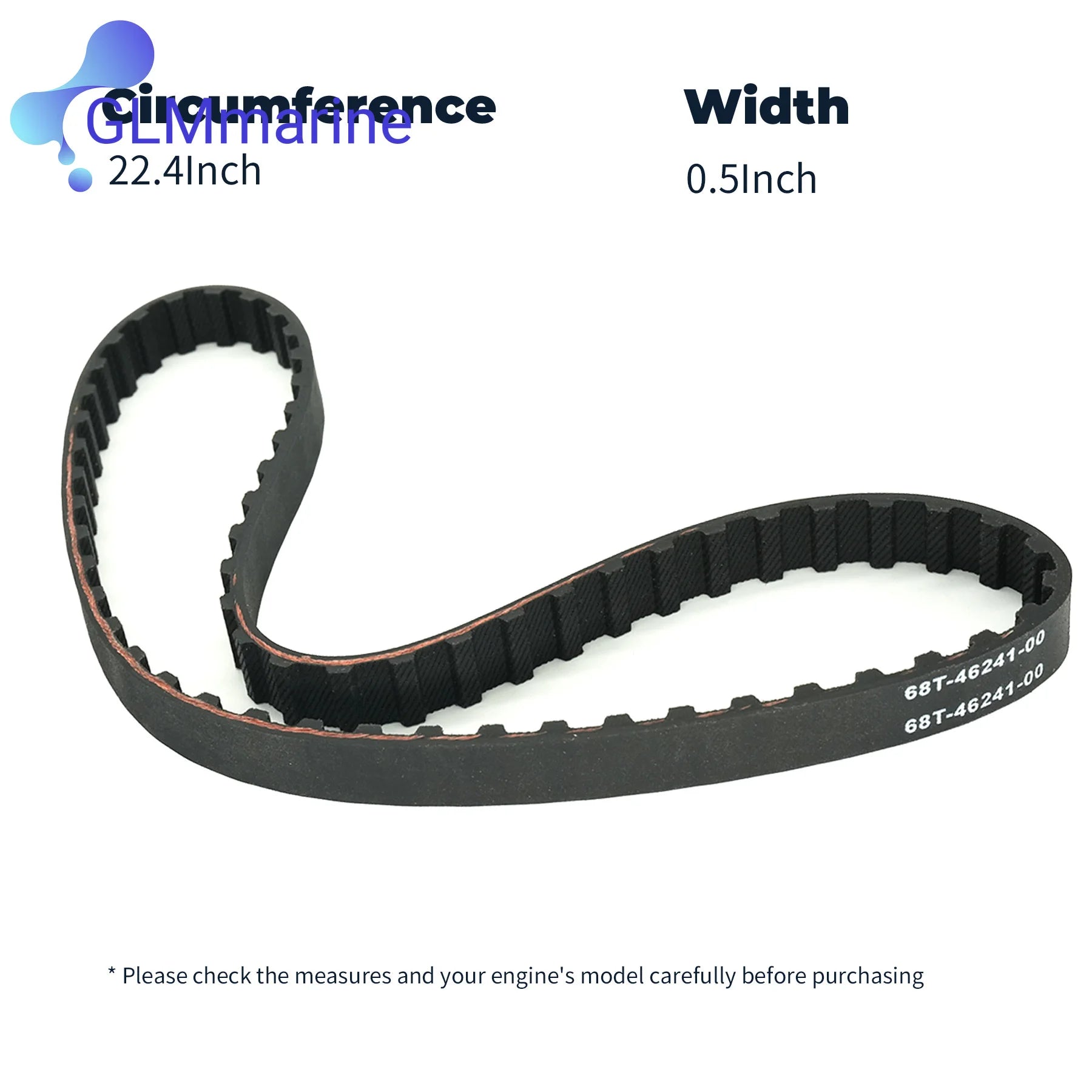 68T-46241 Marine Timing Belt Compatible with Yamaha 4 Stroke 6 8 9.9 HP Outboard Engine Replacement 68T-46241-00 Sierra 18-15138