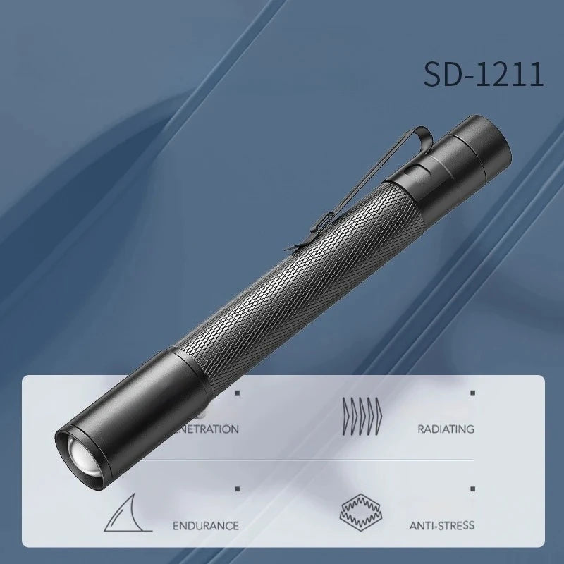Aluminum Alloy Mini LED Pen Flashlight With Pocket Clip, Large Capacity Portable Pocket Torch Light for Household Daily Use