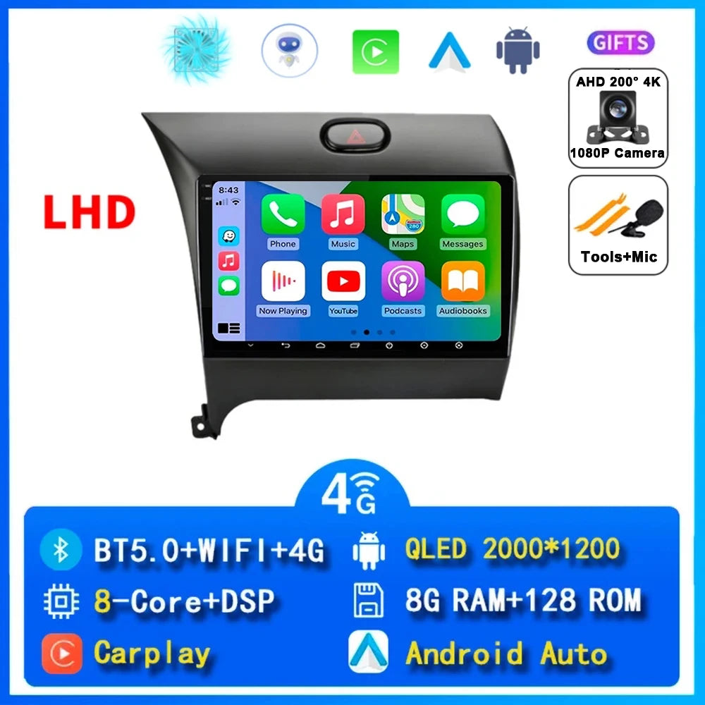 9"  Android 15 For Kia Cerato 3 K3 Forte 2013 - 2017 Car Radio Multimedia Video Player Navigation GPS Carplay 2 Din 4G