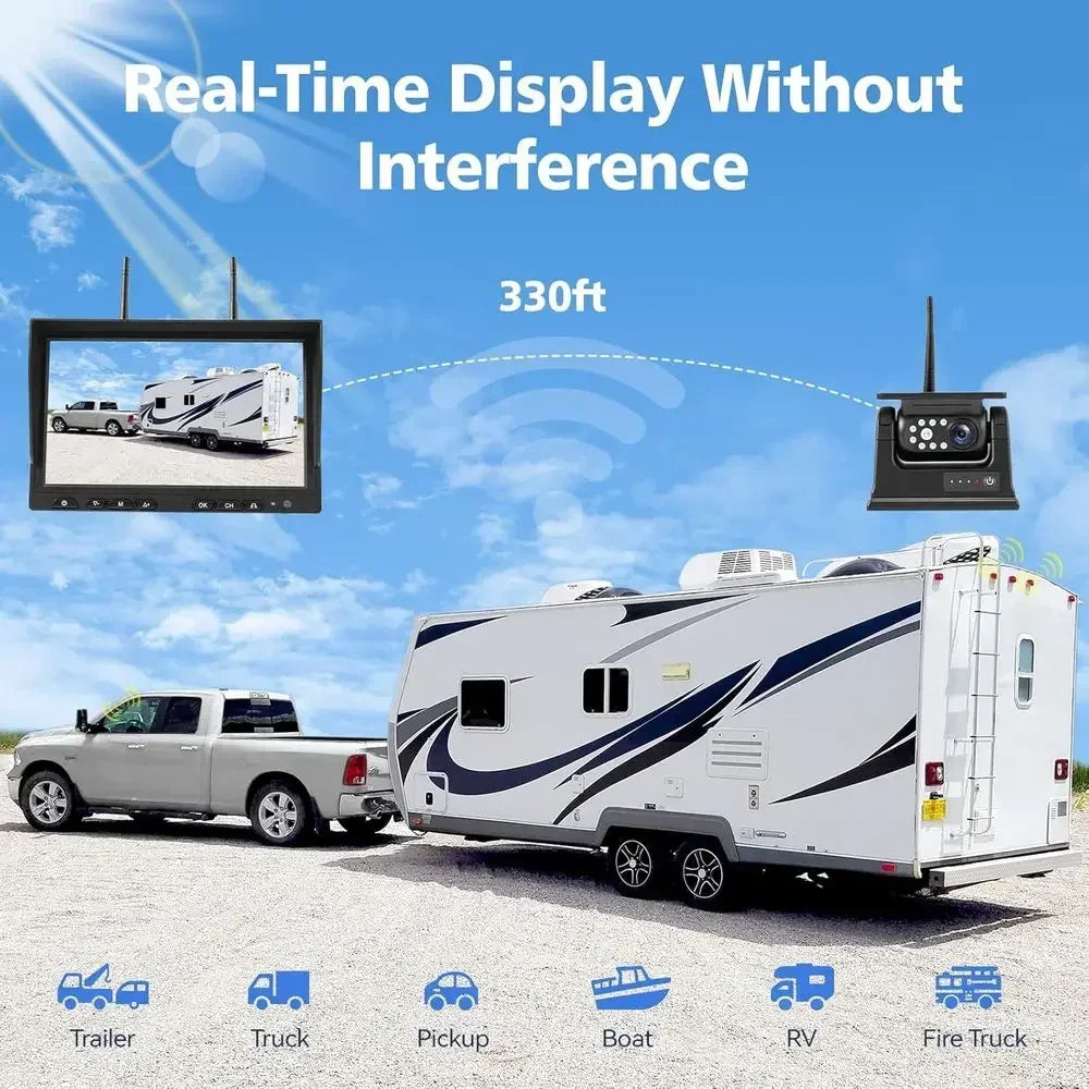 10.1" - 2 Magnetic Solar Wireless Backup Camera, HD 1080P DVR Monitor, Dual RV Cameras System for Hitch Towing RV Camper Trailer