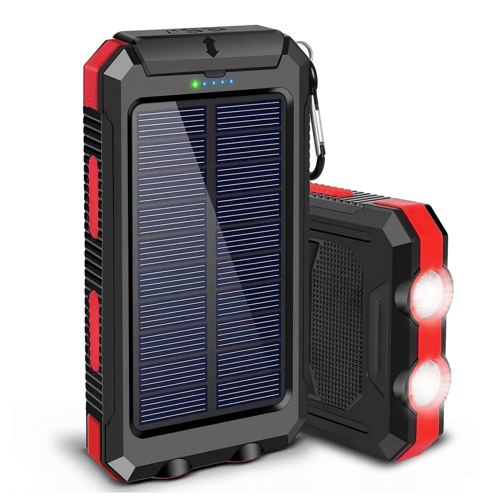 10000mAh Solar Power Bank Portable Waterproof Outdoor Dual 5V 1A USB Ports Fast Charging LED Flashlight for iPhone Tablets