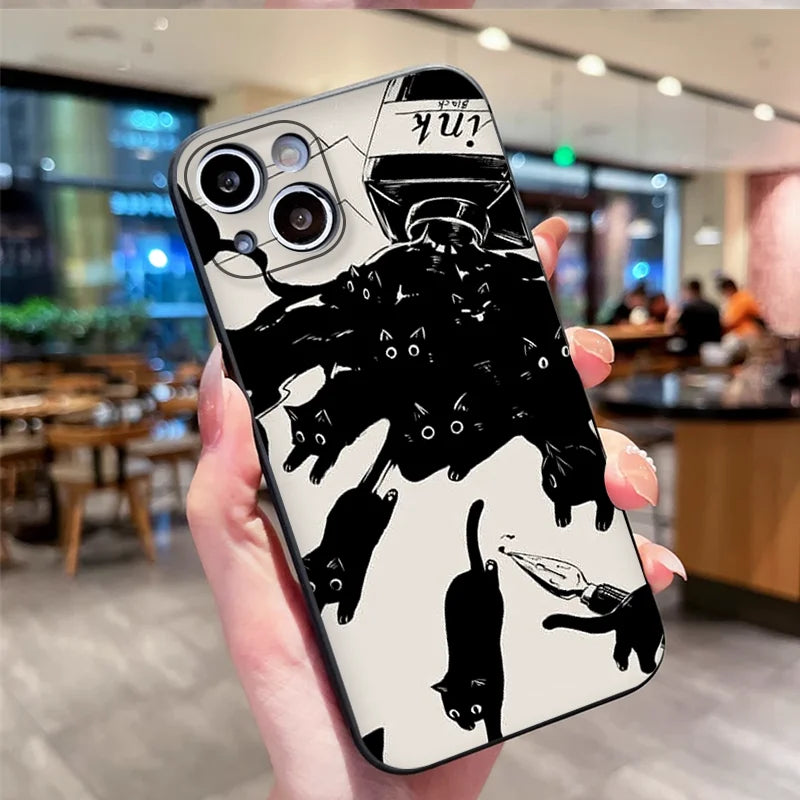 Cartoon Black White Cat Lovers Couple Phone Case for Motorola Moto Edge 50 Fusion 60 40 30 Neo G34 E14 G75 G85 G54 5G Soft Cover