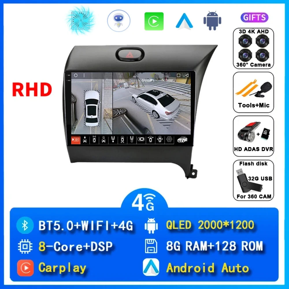9"  Android 15 For Kia Cerato 3 K3 Forte 2013 - 2017 Car Radio Multimedia Video Player Navigation GPS Carplay 2 Din 4G