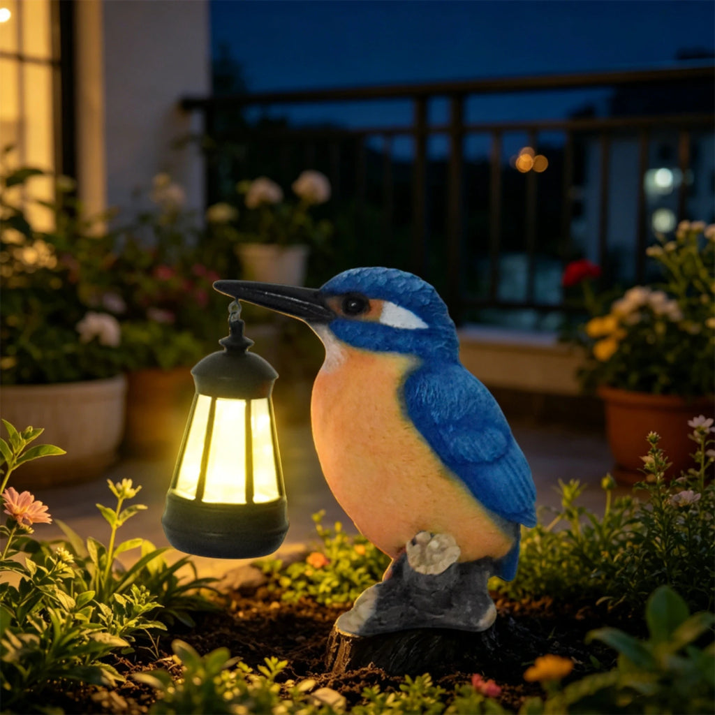 Solar Kingfisher Statue Resin Hanging Lantern Bird Bird Statue Light Realistic Design Outdoor Decor Weatherproof for Yard, Patio