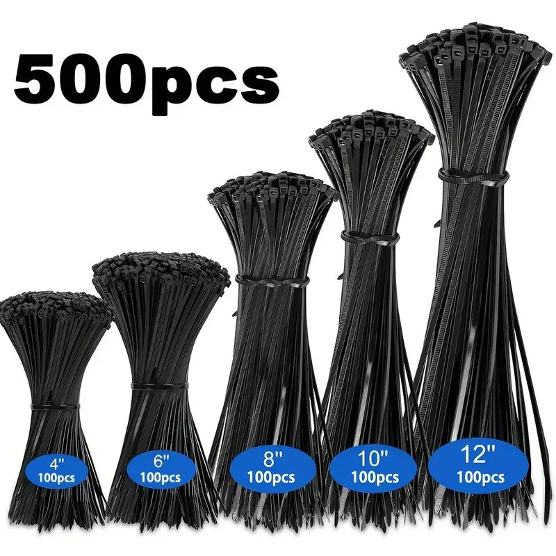 500pcs Plastic Nylon Cable Ties Self-locking Cord Ties Straps Adjustable Cables Fastening Loop Home Office Wire Zip Ties
