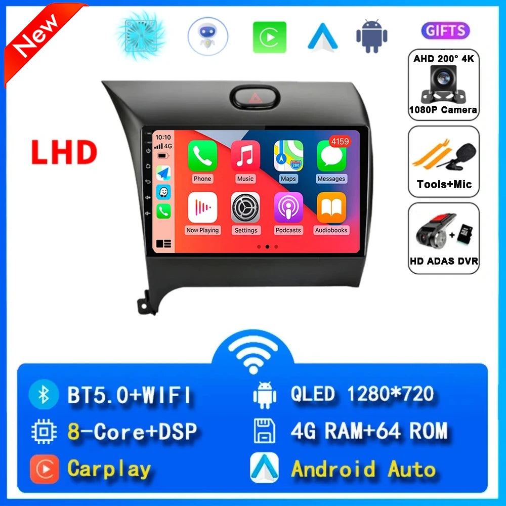 9"  Android 15 For Kia Cerato 3 K3 Forte 2013 - 2017 Car Radio Multimedia Video Player Navigation GPS Carplay 2 Din 4G