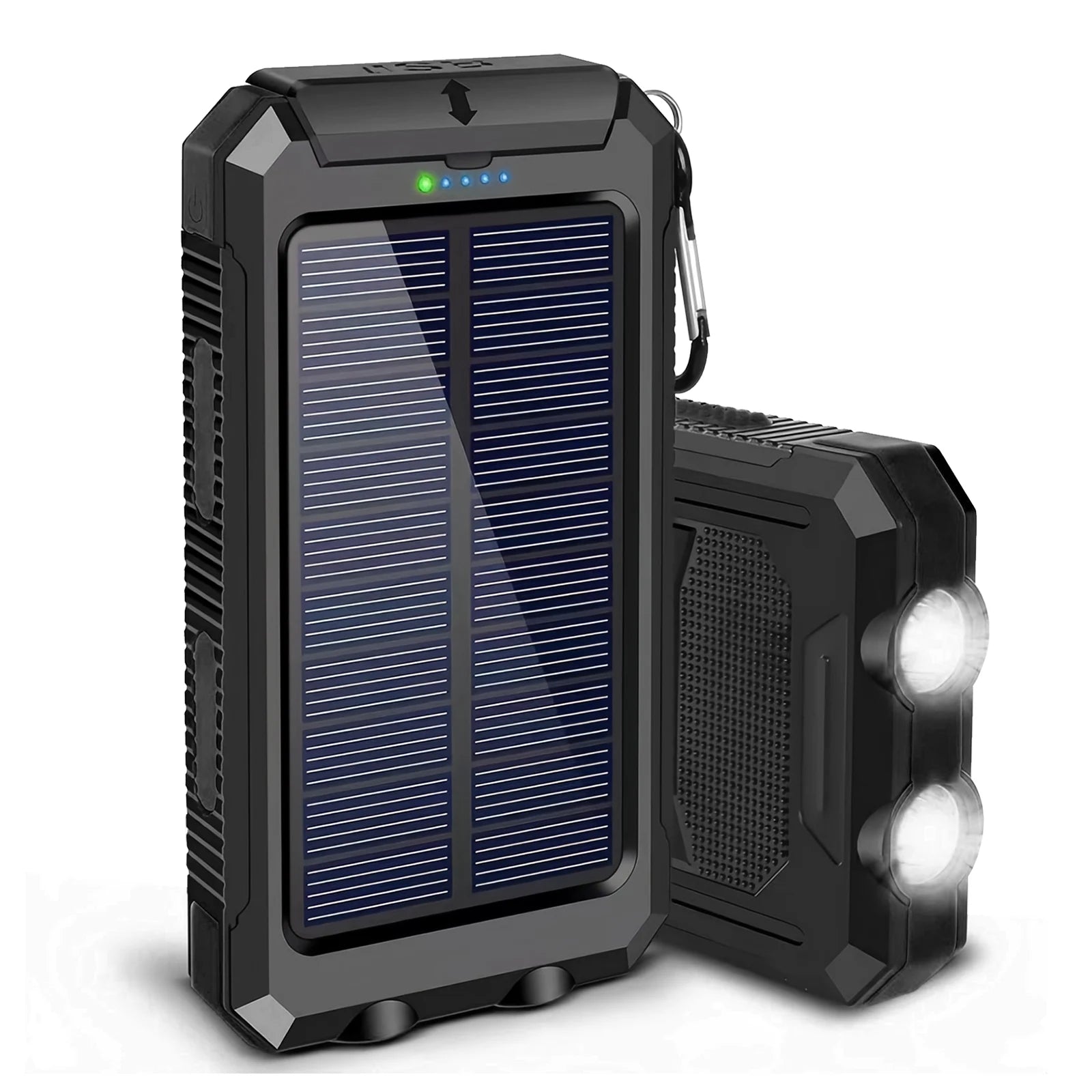 10000mAh Solar Power Bank Portable Waterproof Outdoor Dual 5V 1A USB Ports Fast Charging LED Flashlight for iPhone Tablets