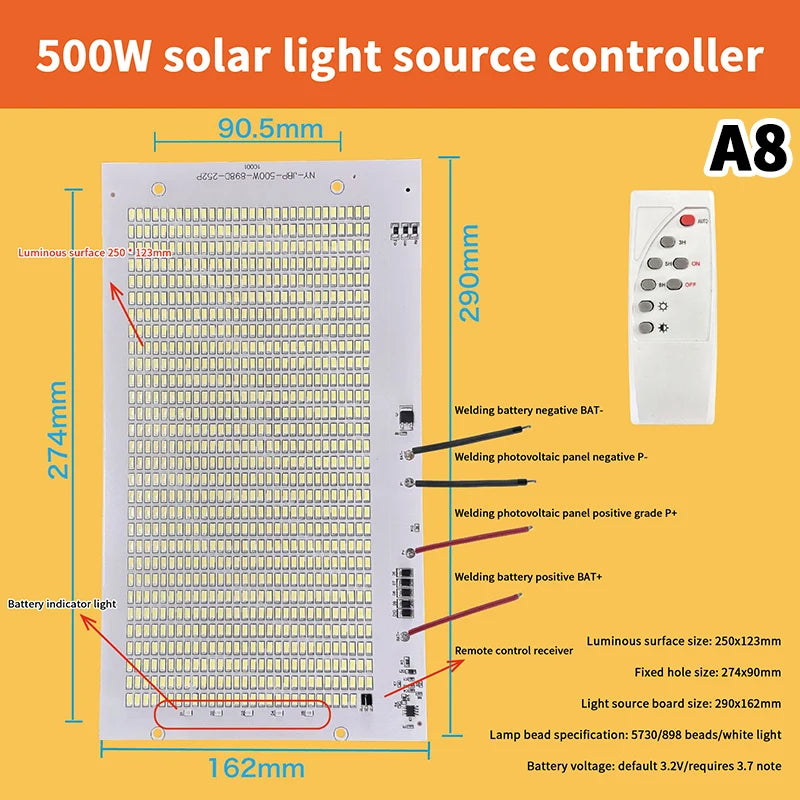 1Pcs 10W-600W LED Outdoor Solar Energy 2835 5730 High Brightness Bead Projection Light Integrated Light Source Light Panel