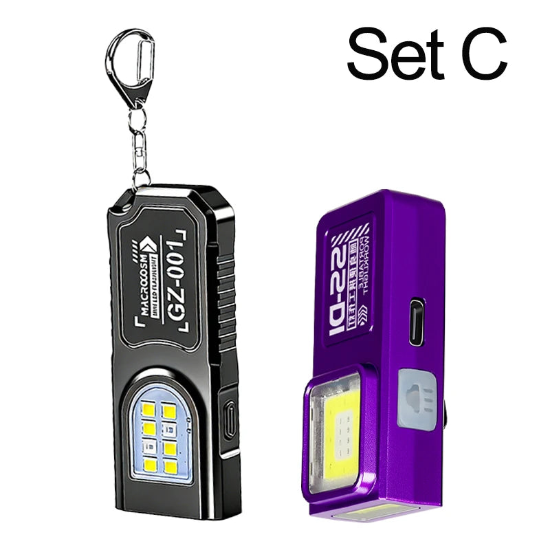 Mini COB LED Flashlight Rechargeable Portable EDC Torch USB C Pocket Lantern Flood Work Light with Clip Magnet For Emergency