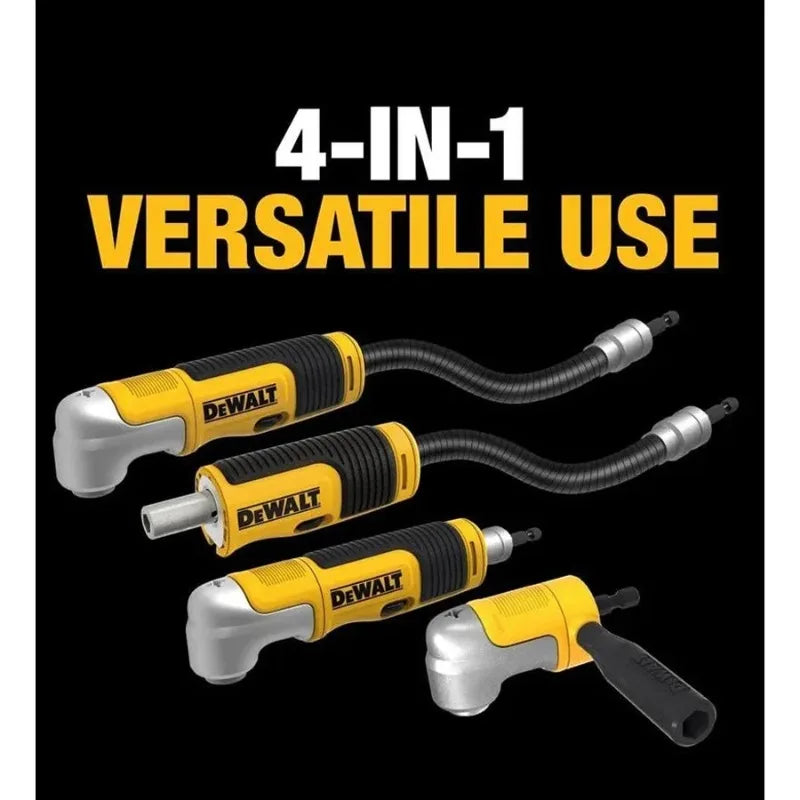 DEWALT DWAMRASET MAX FIT 4-in-1 Right Angle Adaptor - FlexTorq, Compact, Straight/Flex Shaft, Drill Accessories