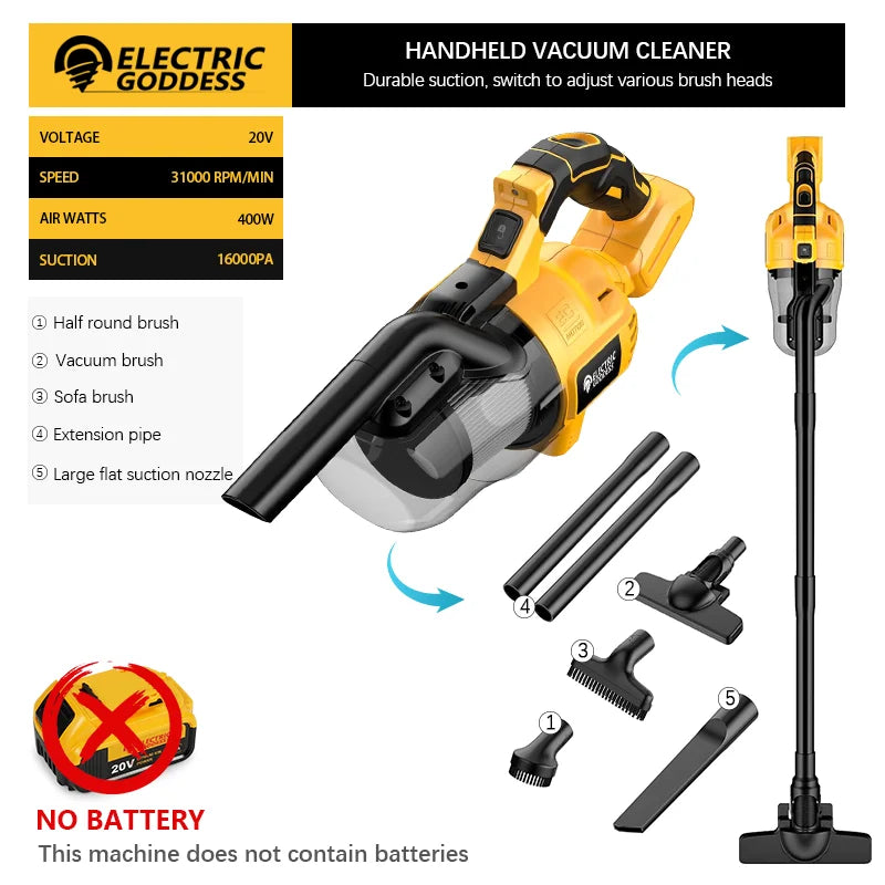 EG 16000PA Big Suction Wireless Electric Vacuum Cleaner Electric Dust Collector For Hard Floor Carpet Car For Dewalt 20V Battery