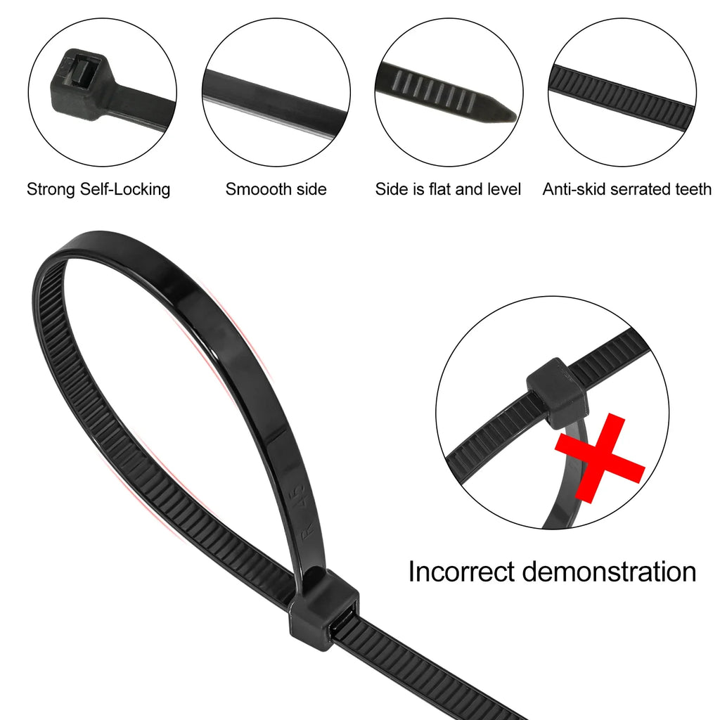500pcs Plastic Nylon Cable Ties Self-locking Cord Ties Straps Adjustable Cables Fastening Loop Home Office Wire Zip Ties
