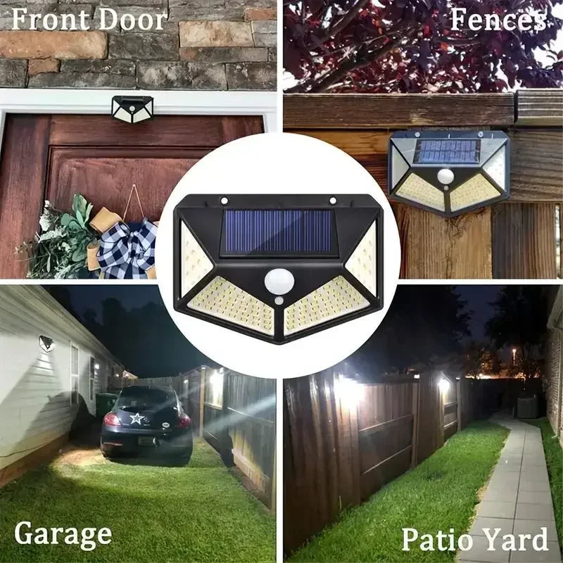 100LED Outdoor Solar Garden Light Outdoor Motion Sensor Lights Waterproof Solar Wall Lamp for Garden Fence Yard Pathway Stairs