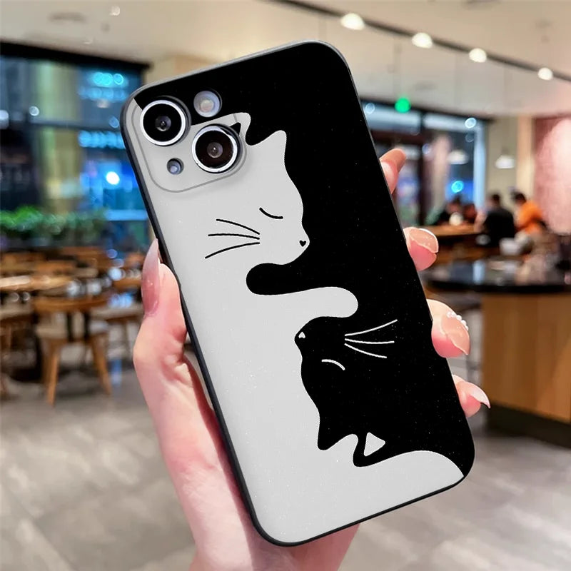 Cartoon Black White Cat Lovers Couple Phone Case for Motorola Moto Edge 50 Fusion 60 40 30 Neo G34 E14 G75 G85 G54 5G Soft Cover