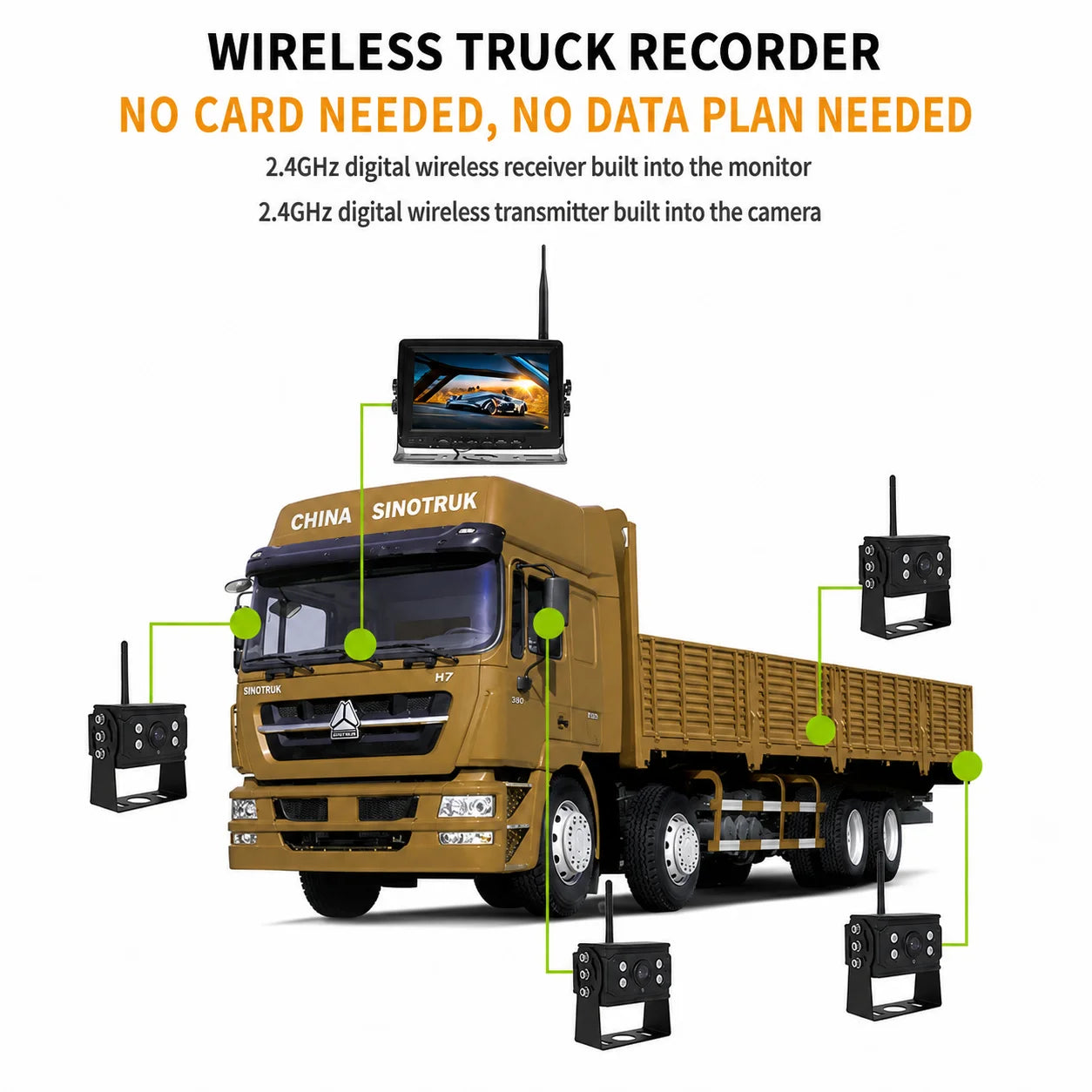 Airow auto 7 Inch Wireless Monitor Kit for Truck RV Forklift with 1080P Rear View Camera IR Night Vision Waterproof and BSD