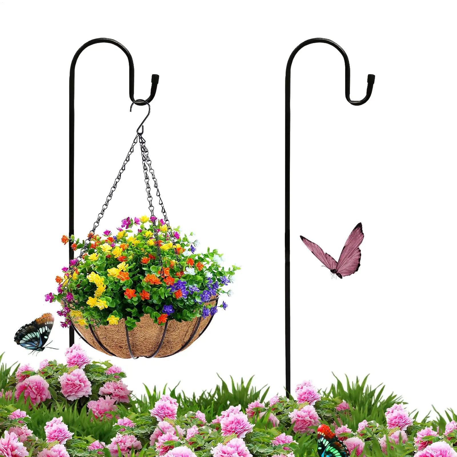 Bird Feeder Hook 47 Inch Metal Solar Light Pole 2 Pieces Plant Hooks For Garden Lawn Yard Outdoor Bird Feeders Lanterns Solar