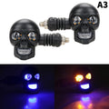 2Pcs Dual Color Moto LED Skull Shape Waterproof Fog Light Turn Signal Auxiliary Headlights ATV Scooter For Racer Spotlight