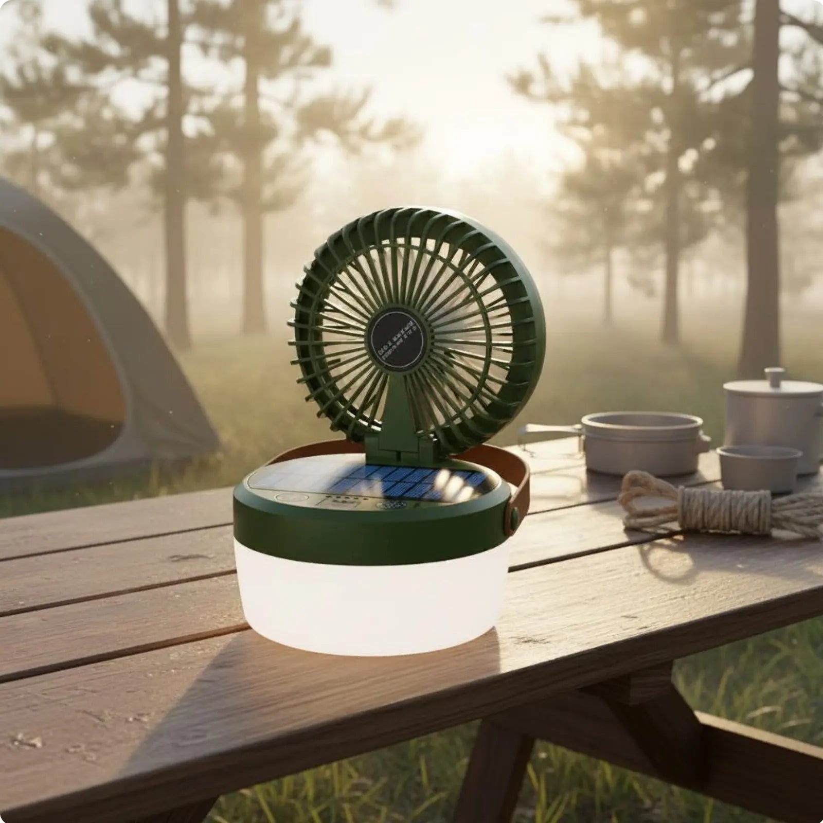 Solar Camping Fan Lantern Foldable Design Triple-Function Camp Lantern Outdoor Gear Hanging Handle for Campers