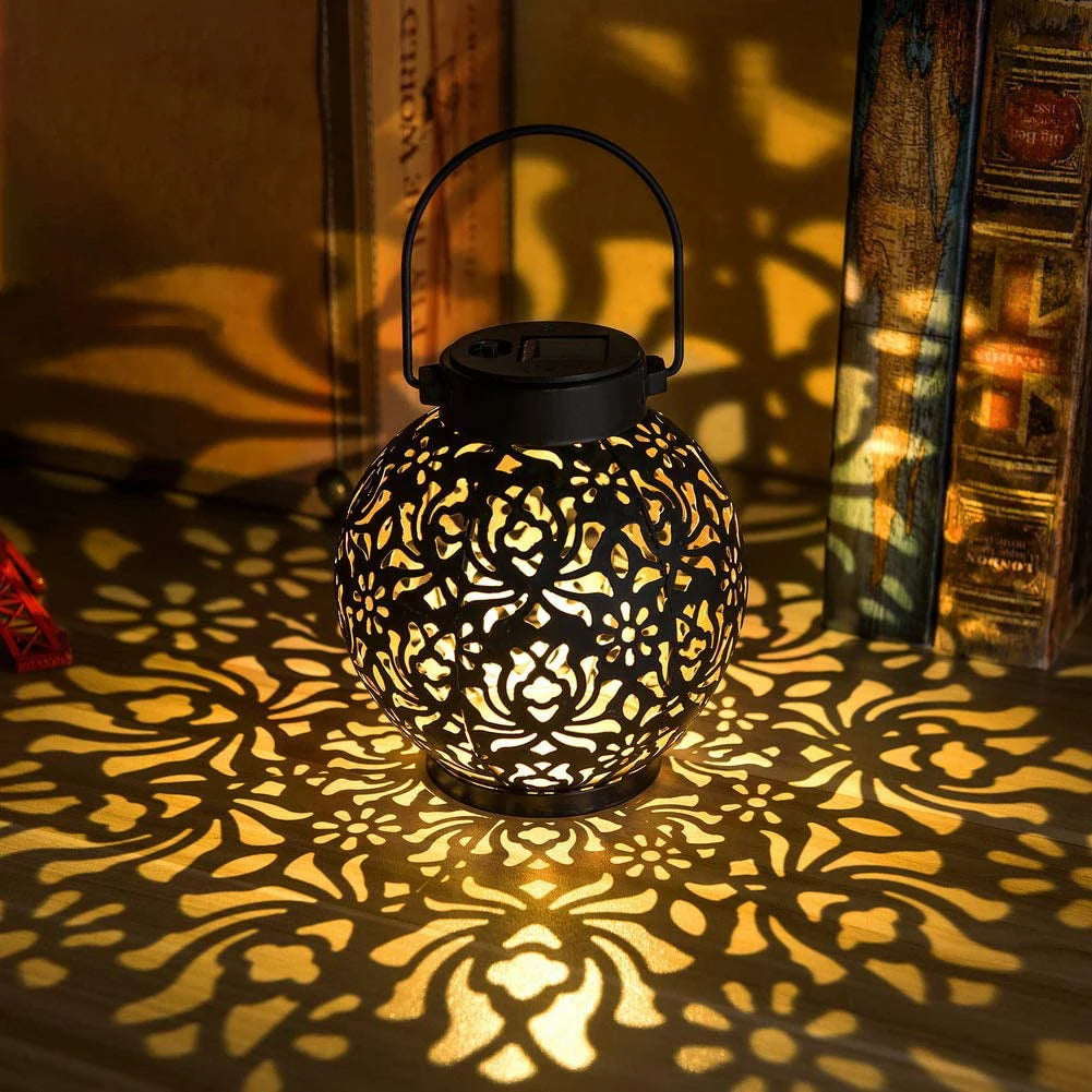 1Pcs Solar Lantern Light Outdoor Garden Solar Light Rose-Shape Hollowed-out Iron Art Solar Hanging Light Garden Decoration