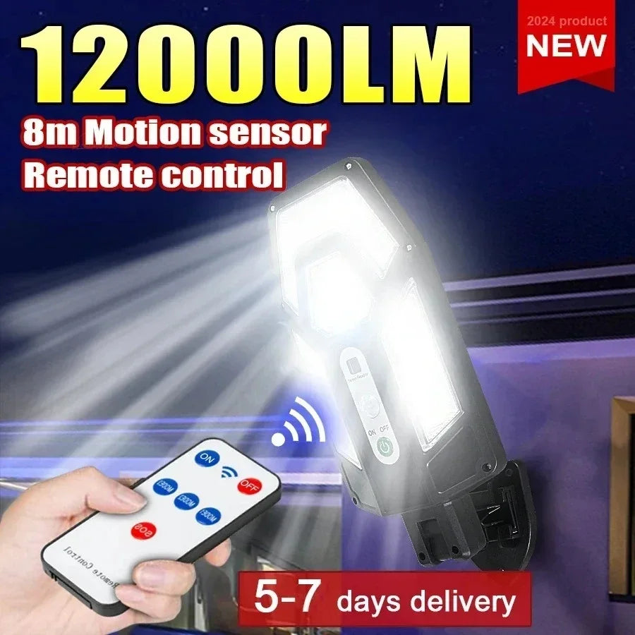 12000LM Powerful Solar Wall Lamp with Remote Outdoor IP65 Waterproof LED Floodlight with Sensor Garden Yard Lantern Street Light