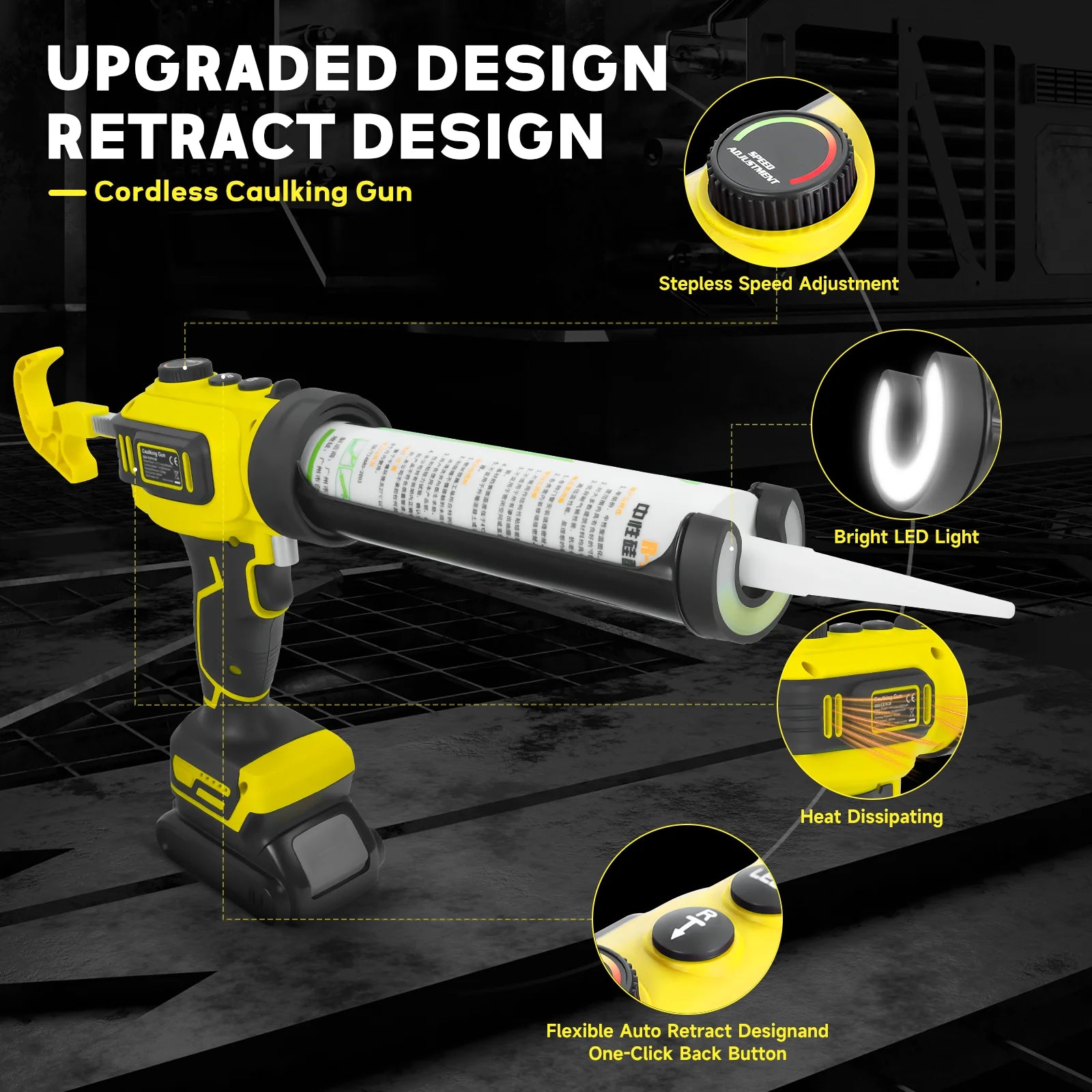 Electric Caulking Gun Variable Speed Glass Glue Sewing Filling Gun Wireless Silicone Gun Sealant Tool For Dewalt 20V Battery Pin
