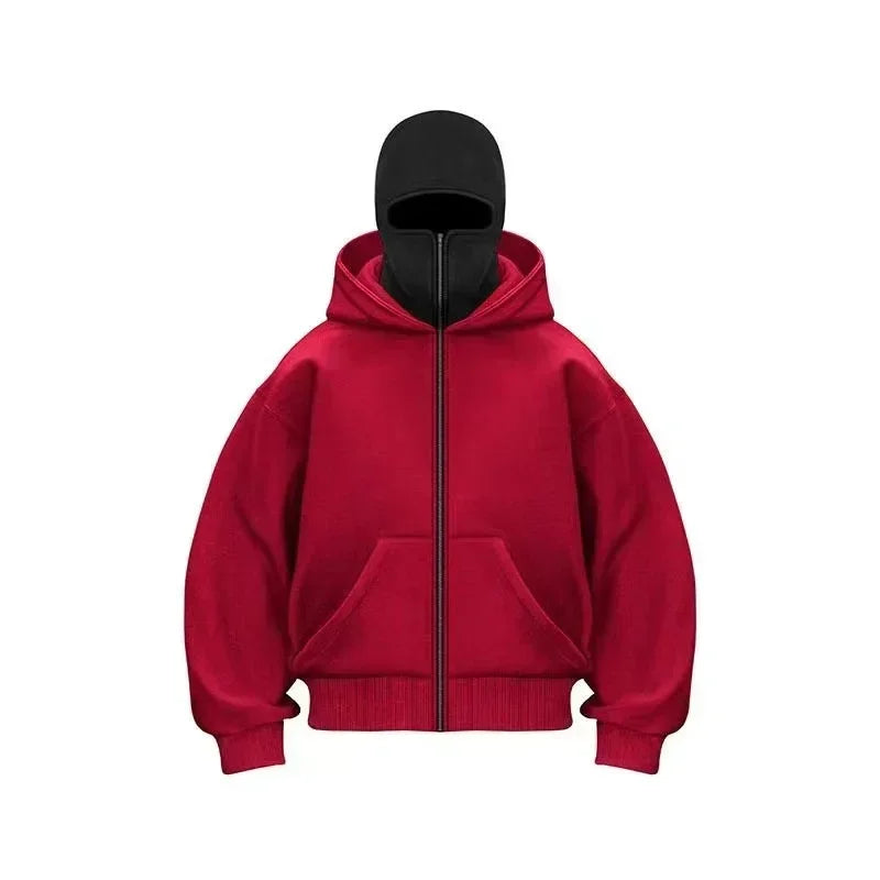 2026 Men and women Balaclava Y2K Gothic Harajuku winter new item double hooded sweatshirt men's hooded mask zipper sportswear