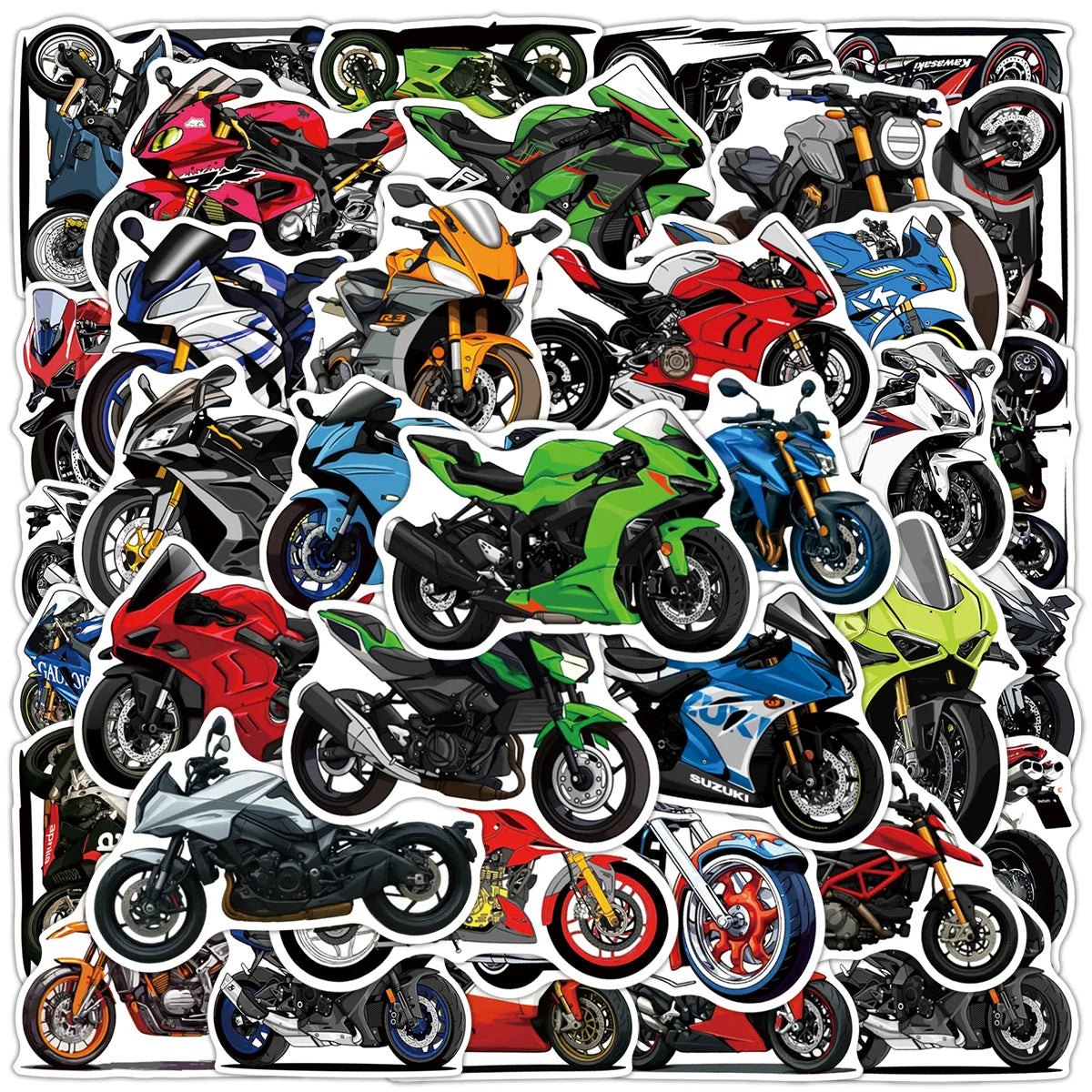 50PCS Cool Motorcycle Cartoon Stickers Cycling Sports Graffiti Transportation Decoration DIY Toys Laptop Guitar Car Bike Decals