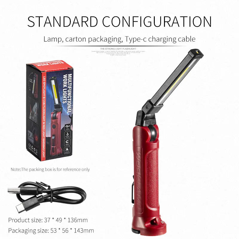 COB LED Work Light Rechargeable Folding Flashlight Outdoor Camping Car Repair Lighting Portable Lamps with Magnetic Hanging Hook