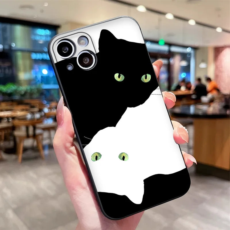 Cartoon Black White Cat Lovers Couple Phone Case for Motorola Moto Edge 50 Fusion 60 40 30 Neo G34 E14 G75 G85 G54 5G Soft Cover