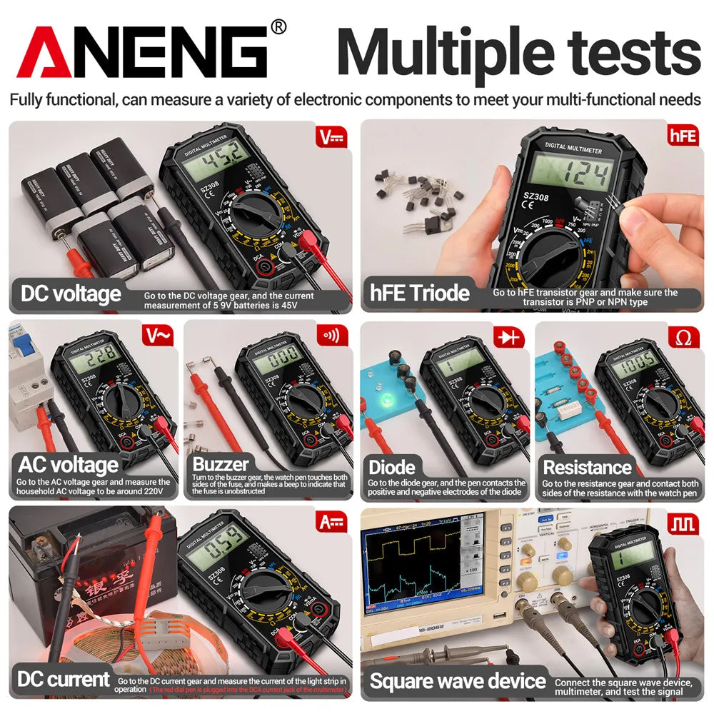 ANENG SZ308 Digital Multimeter   AC/DC Current Meter Voltage Resistance Meter Electrician LCD Screen Ohm Square Wave Test