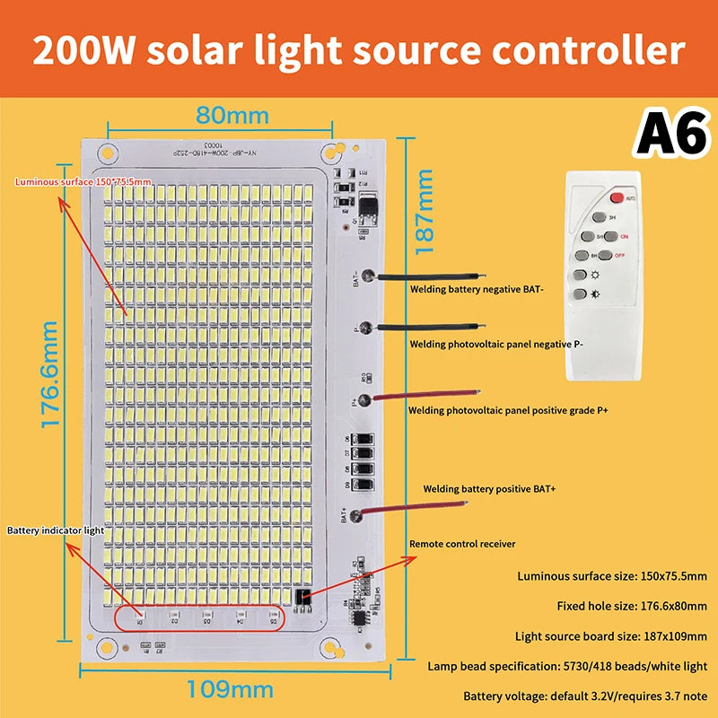 1Pcs 10W-600W LED Outdoor Solar Energy 2835 5730 High Brightness Bead Projection Light Integrated Light Source Light Panel