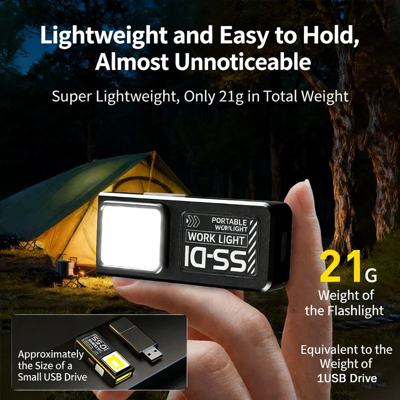 Mini COB LED Flashlight Rechargeable Portable EDC Torch USB C Pocket Lantern Flood Work Light with Clip Magnet For Emergency