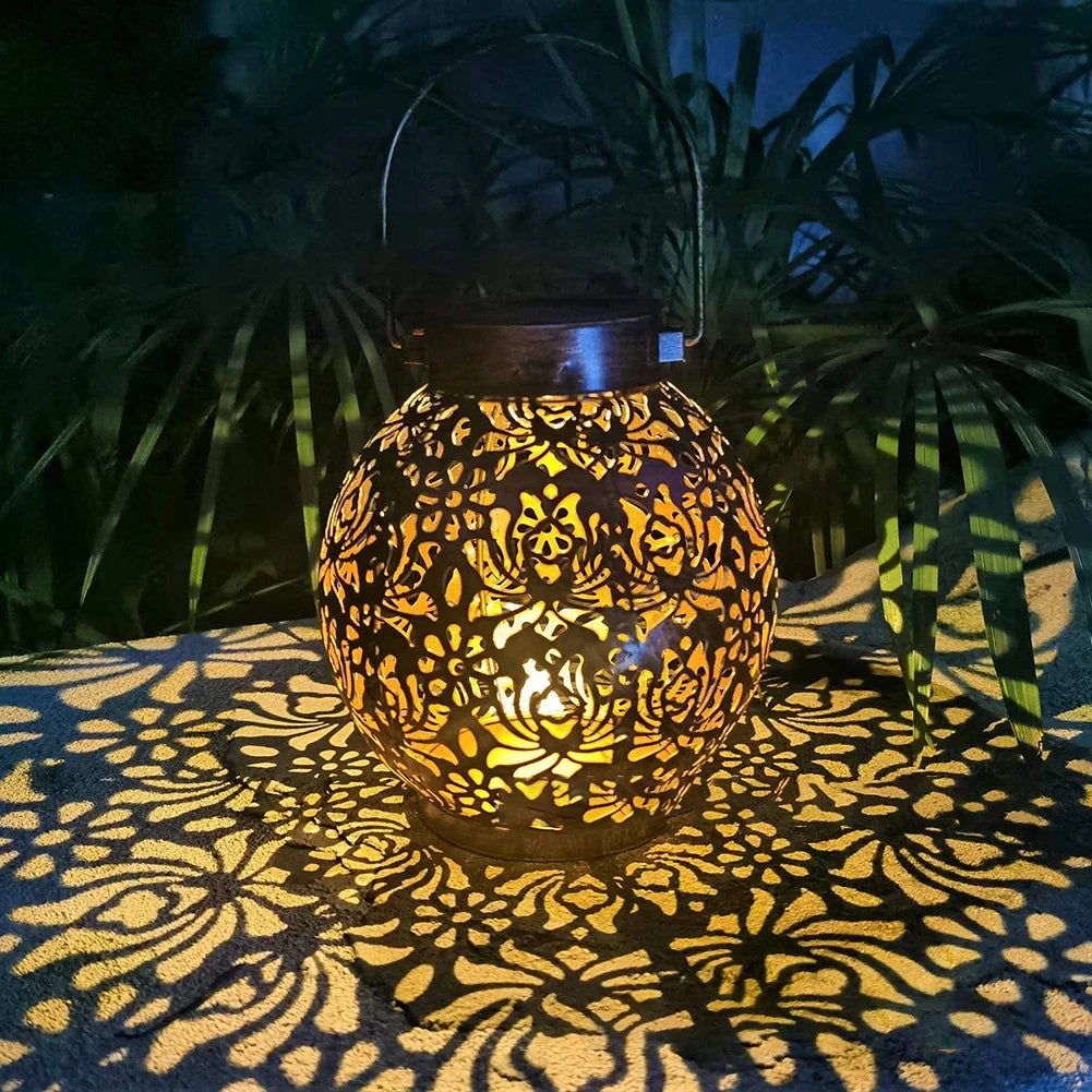 1Pcs Solar Lantern Light Outdoor Garden Solar Light Rose-Shape Hollowed-out Iron Art Solar Hanging Light Garden Decoration