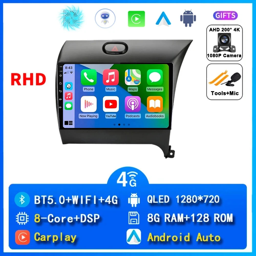 9"  Android 15 For Kia Cerato 3 K3 Forte 2013 - 2017 Car Radio Multimedia Video Player Navigation GPS Carplay 2 Din 4G
