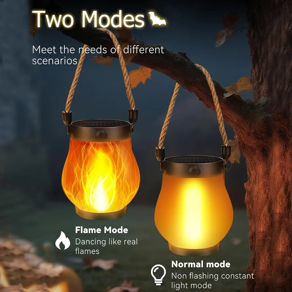 USB Rechargeable Camping Light Solar Flame Lights IPX65 Waterproof 500 Lumens 1500mAh Hanging Lantern Outdoor Lights  for Yards