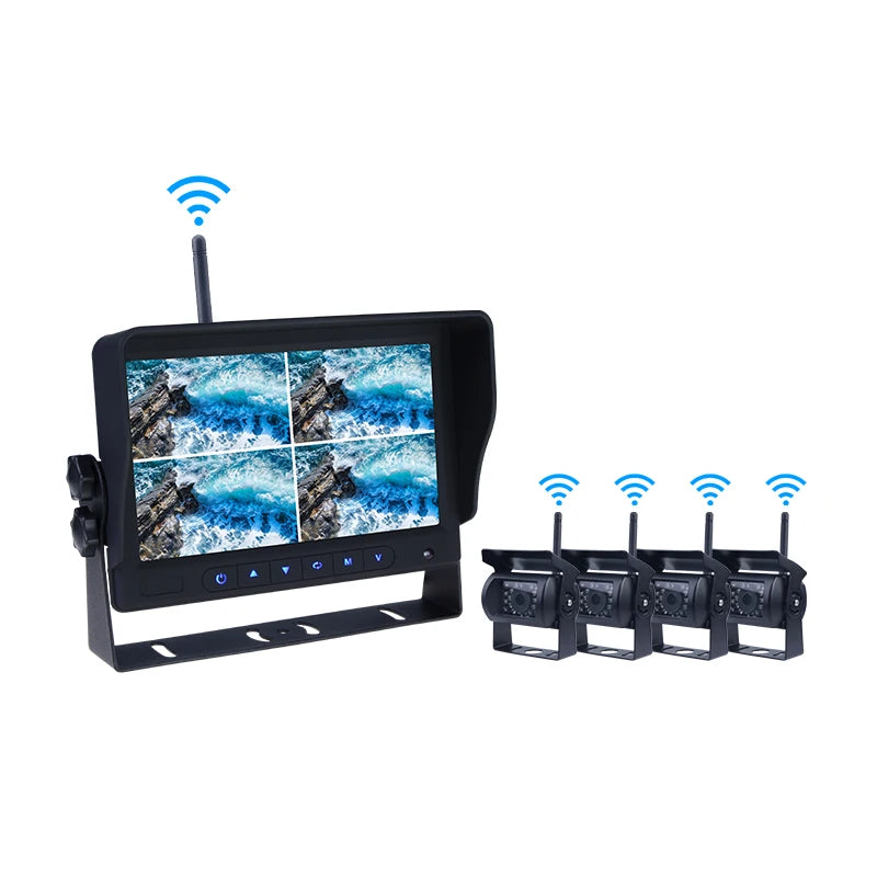 4channel 7Inch AHD Wireless Truck Bus Reverse Backup Camera Monitor System for Car Trucks, Bus, Campers RV Travel Trailers