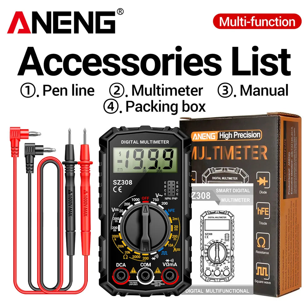 ANENG SZ308 Digital Multimeter   AC/DC Current Meter Voltage Resistance Meter Electrician LCD Screen Ohm Square Wave Test