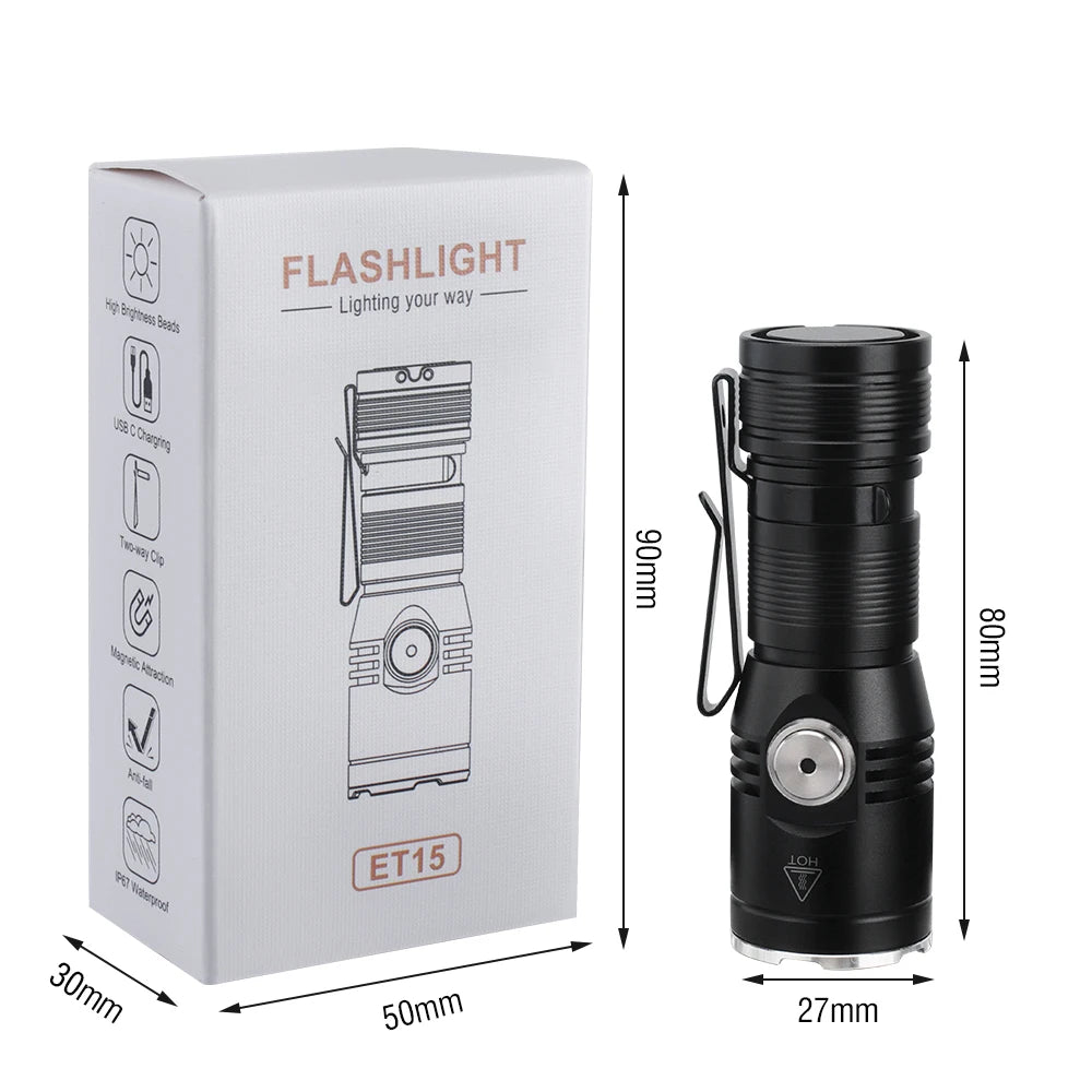 BORUiT ET15 EDC Flashlight Ultra Bright 2000LM USB C Rechargeable Small Torch 6 Lighting Modes Built-in battery Camping Lantern