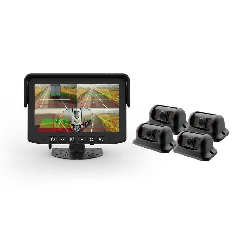 Airow auto 7inch Monitor HD Reverse Backup Camera System IP69K Waterproof 4 Channel Camera for Truck Bus RV Driver Assistance