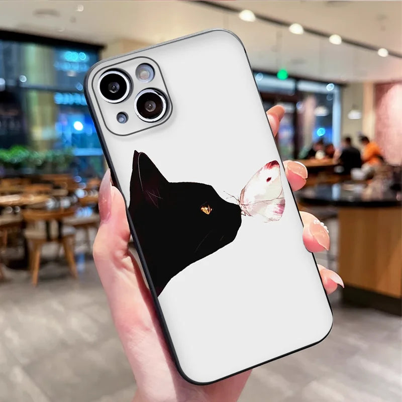 Cartoon Black White Cat Lovers Couple Phone Case for Motorola Moto Edge 50 Fusion 60 40 30 Neo G34 E14 G75 G85 G54 5G Soft Cover