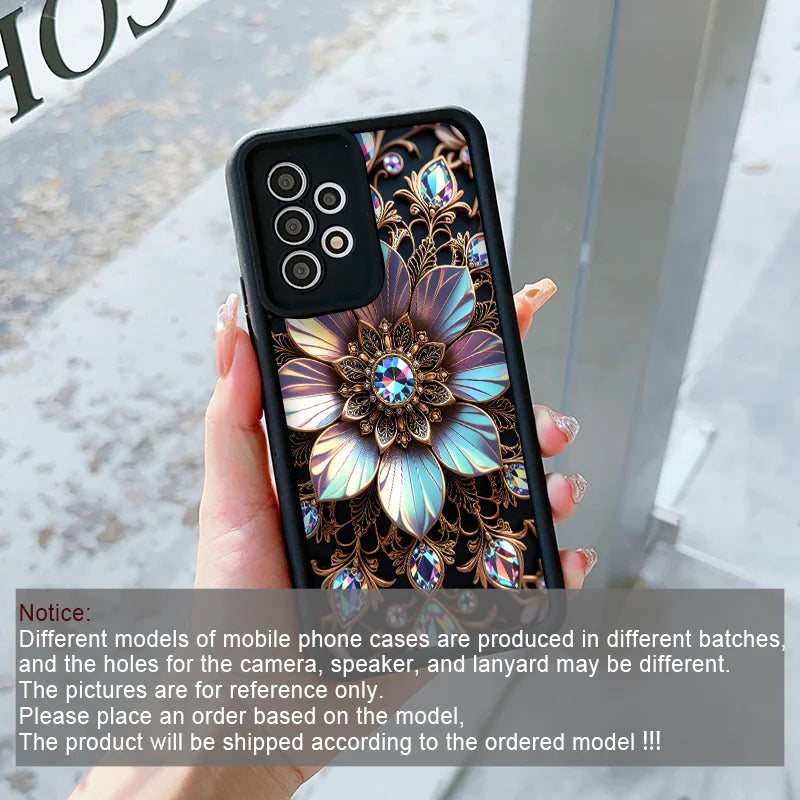 Elegant Gemstone Flower Pattern Phone Case for Motorola Moto Edge 60 50 Fusion 40 Neo G85 G84 G75 G54 G24 G86 G52 G15 Soft Cover