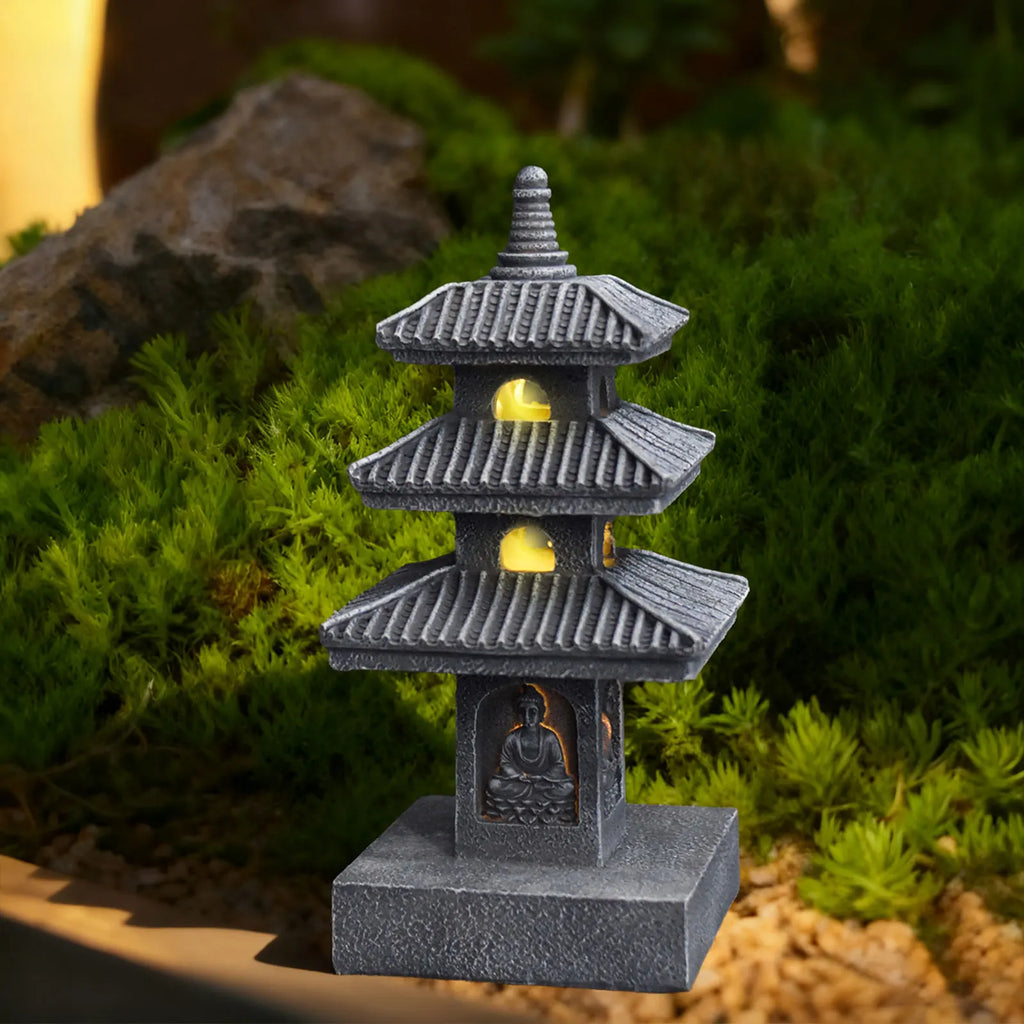 Solar Pagoda Lantern Garden Statue Outdoor Zen Inspired Japanese Lamp Ornament for Landscape Balcony Garden Porch Patio Pathway