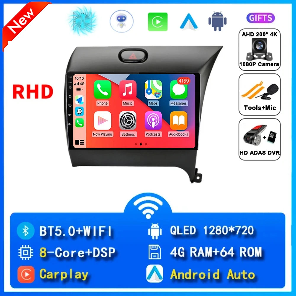 9"  Android 15 For Kia Cerato 3 K3 Forte 2013 - 2017 Car Radio Multimedia Video Player Navigation GPS Carplay 2 Din 4G