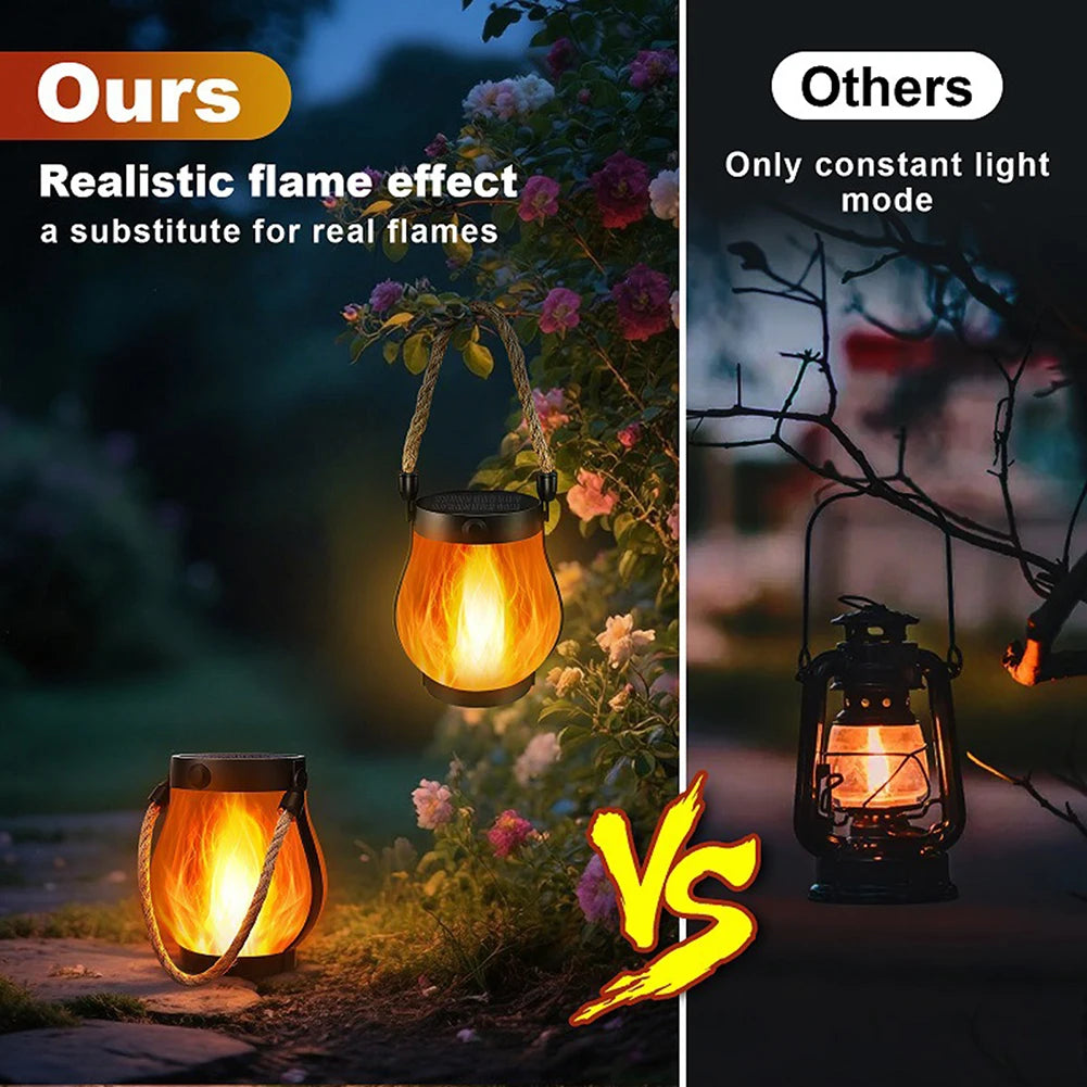 USB Rechargeable Camping Light Solar Flame Lights IPX65 Waterproof 500 Lumens 1500mAh Hanging Lantern Outdoor Lights  for Yards